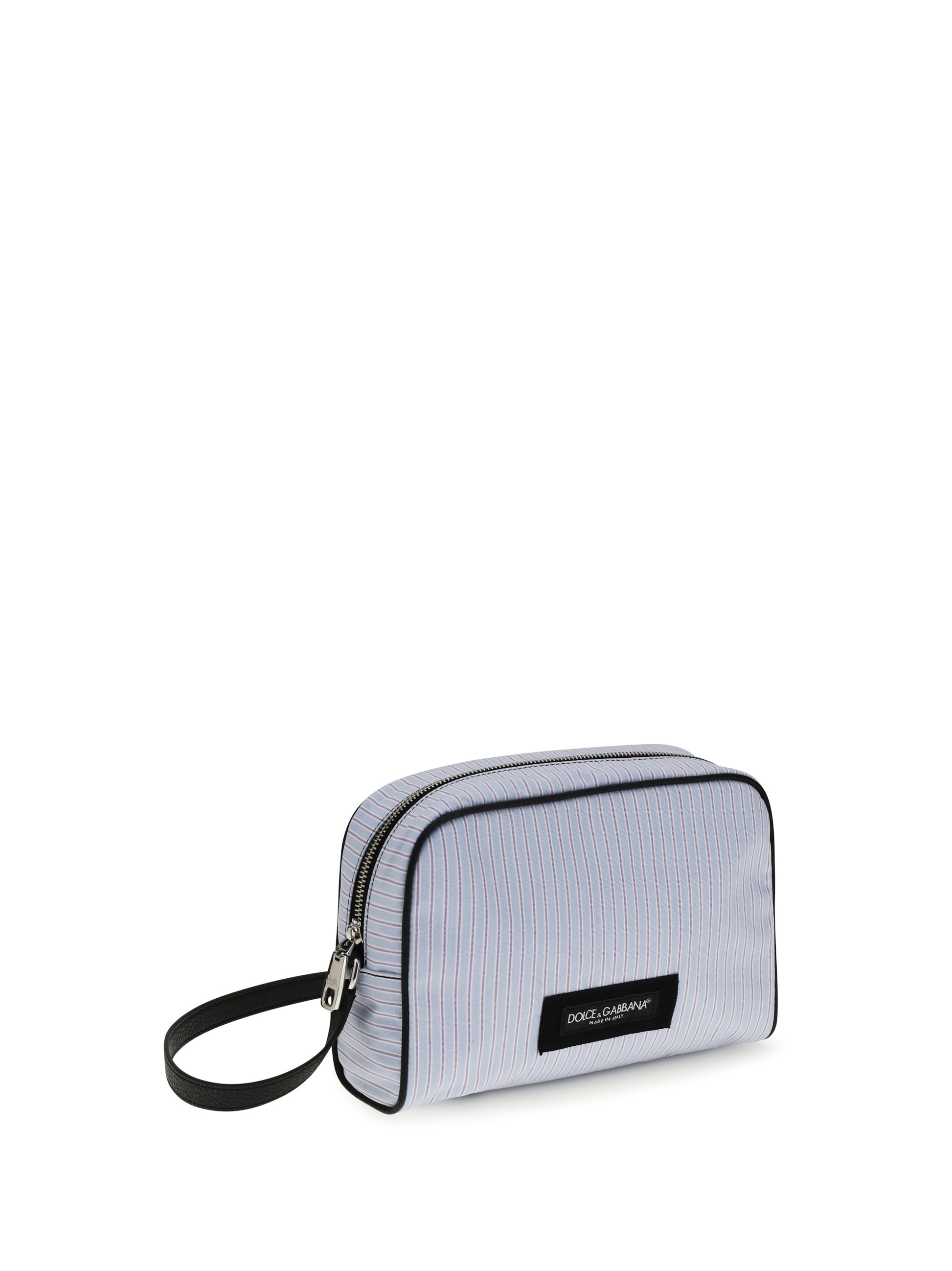 Dolce & Gabbana Men Striped Poplin And Leather Handbag DOLCE & GABBANA