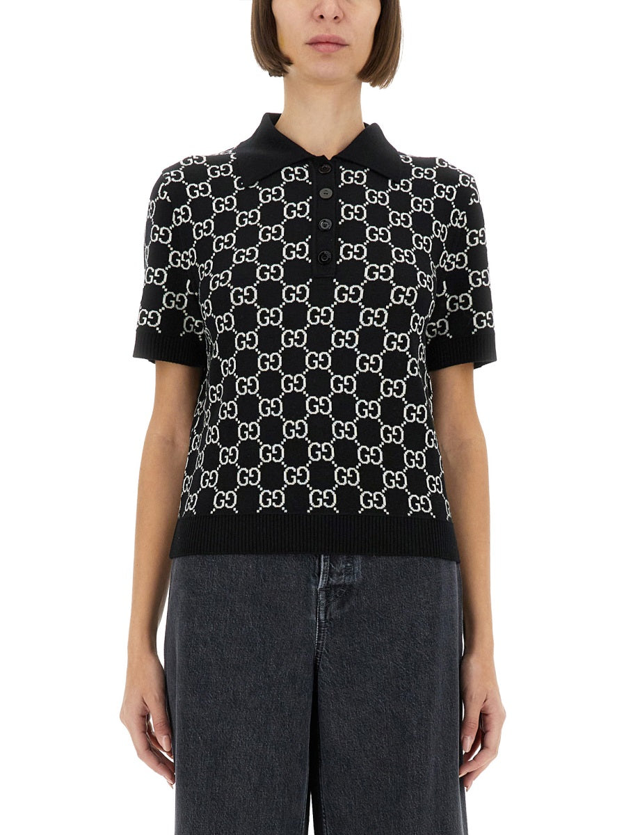 Gucci Women Gg Wool Jacquard Reversible Polo Shirt GUCCI
