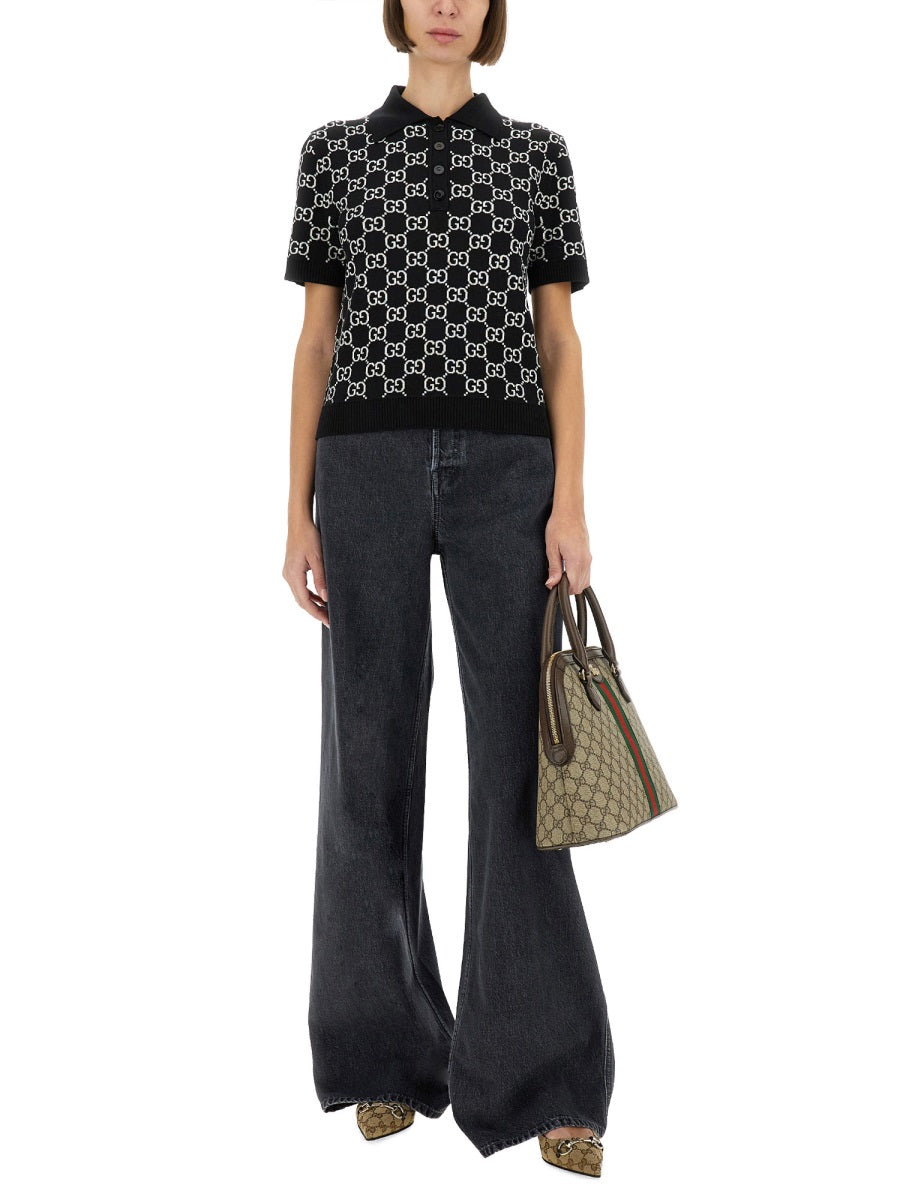 Gucci Women Gg Wool Jacquard Reversible Polo Shirt GUCCI