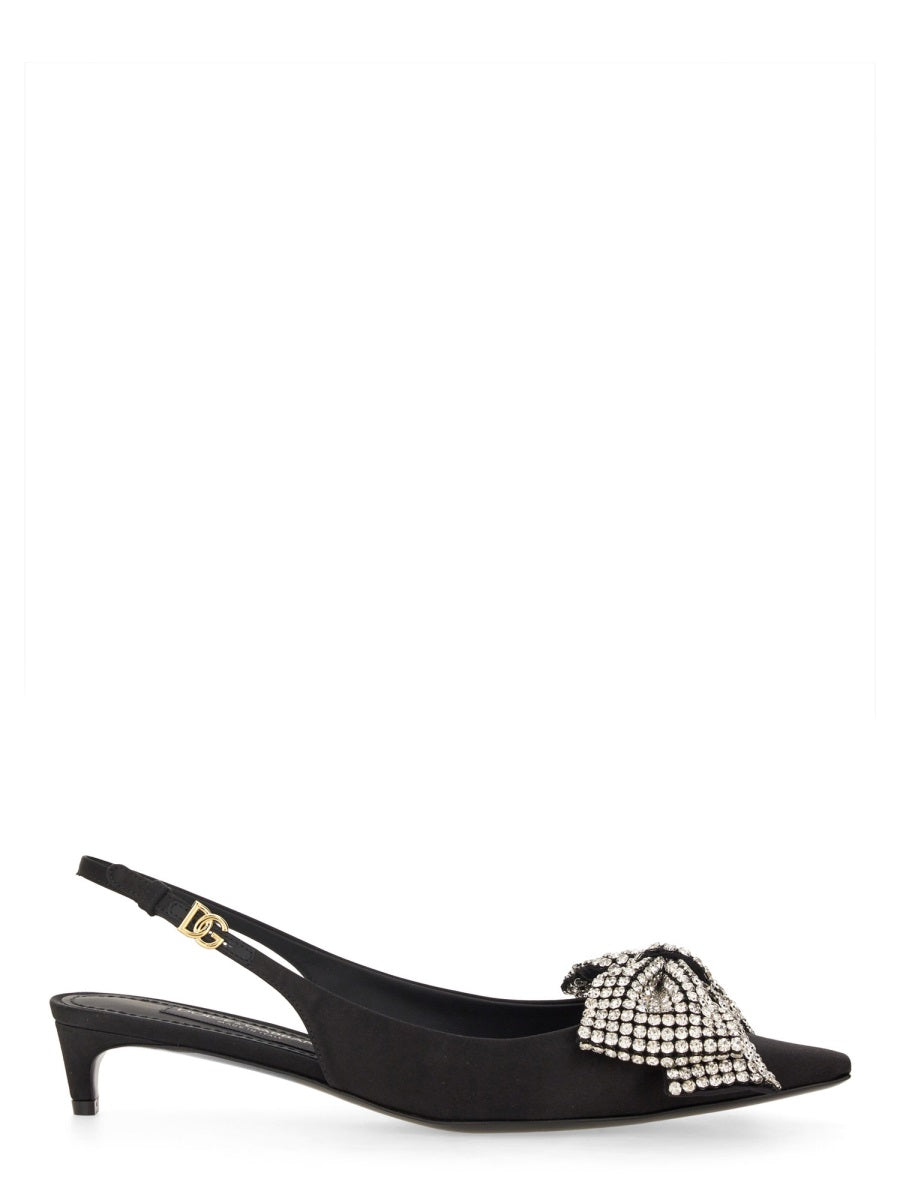 Dolce & Gabbana Women Satin Sling-Back With Rhinestone Embroidery DOLCE & GABBANA