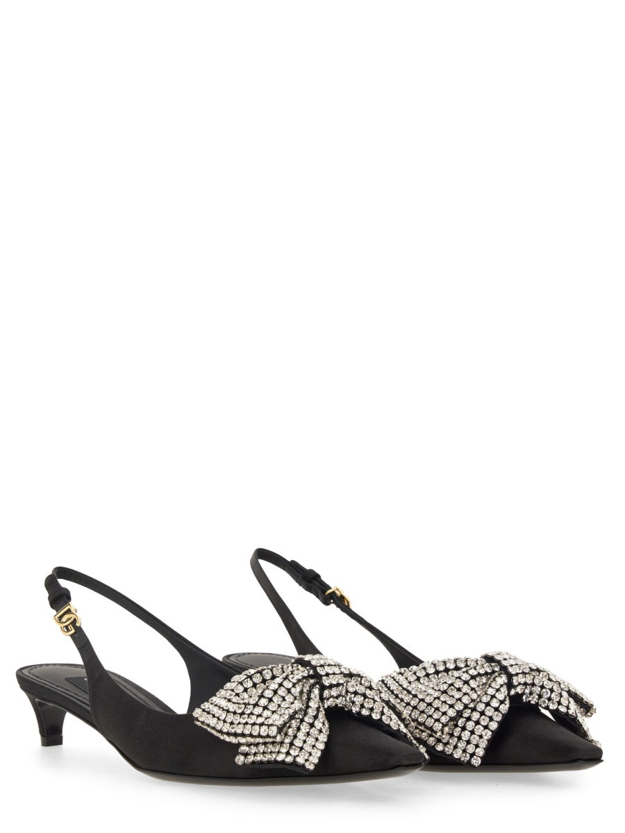 Dolce & Gabbana Women Satin Sling-Back With Rhinestone Embroidery DOLCE & GABBANA