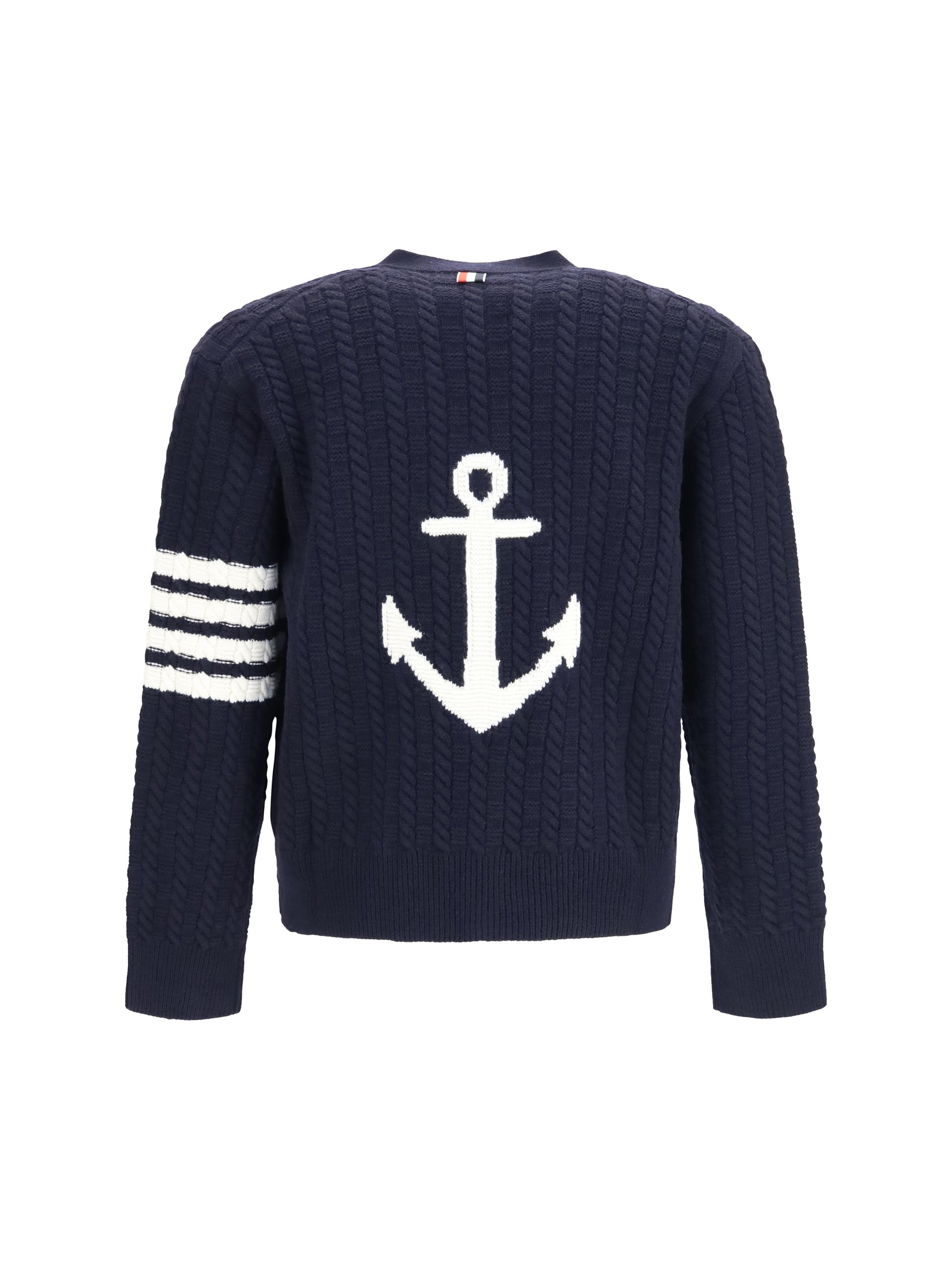 Thom Browne Men V-Neck Sweater With Anchor Embroidery On The Back THOM BROWNE