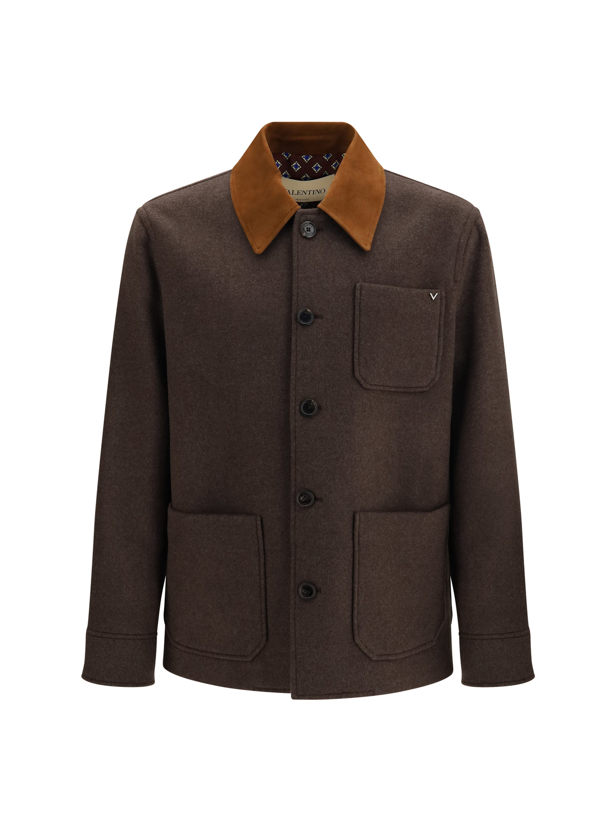Valentino Men Wool Jacket With Suede Collar VALENTINO