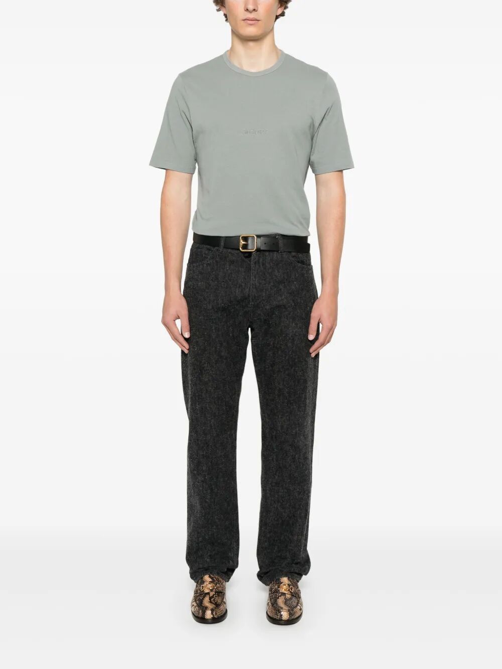 Saint Laurent Men Tonal Logo Embroidery Cotton T-Shirt SAINT LAURENT