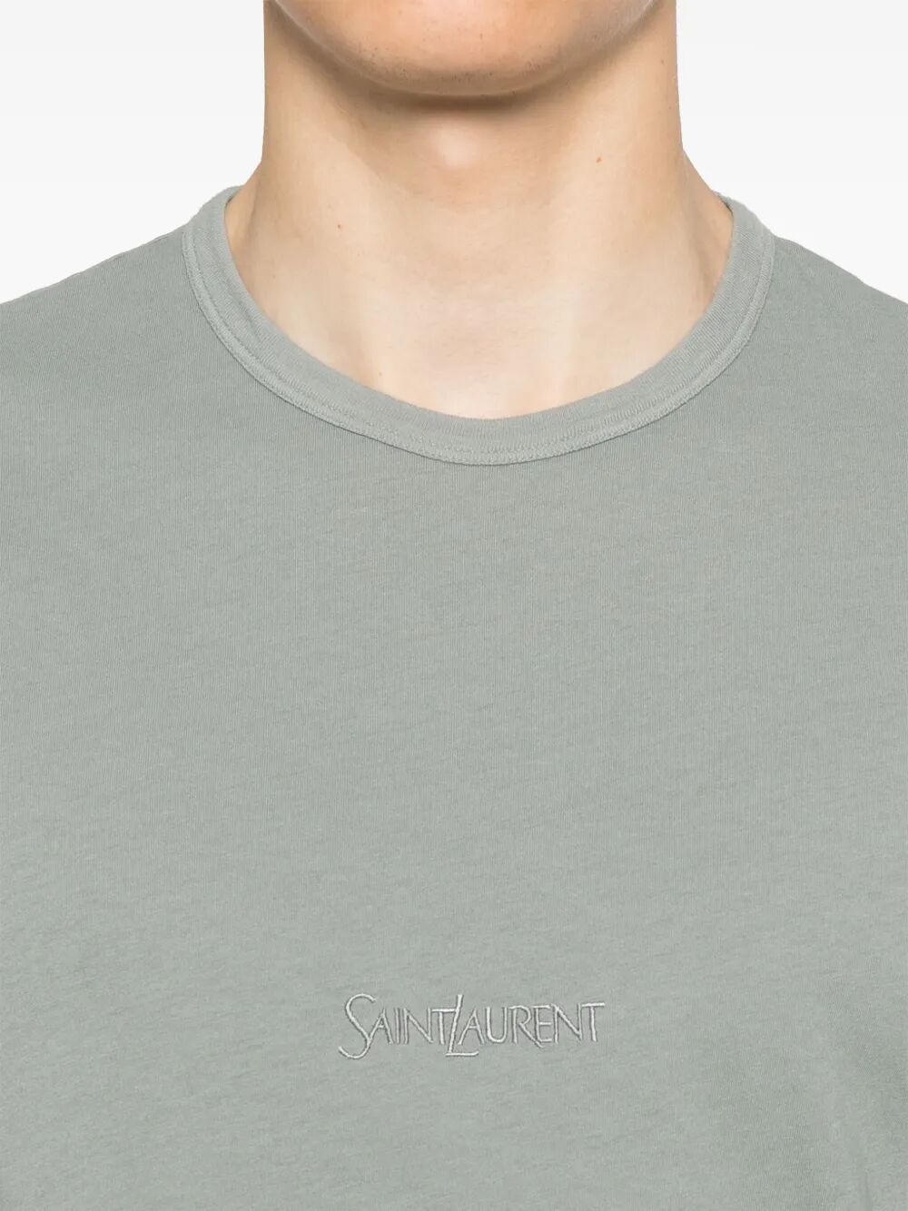 Saint Laurent Men Tonal Logo Embroidery Cotton T-Shirt SAINT LAURENT