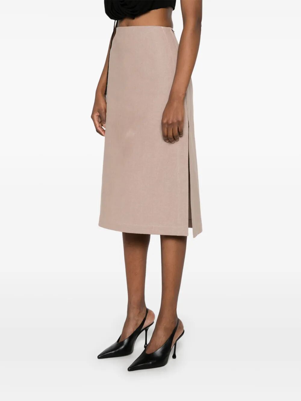 Fendi Women Waxed Linen Straight Midi Skirt FENDI