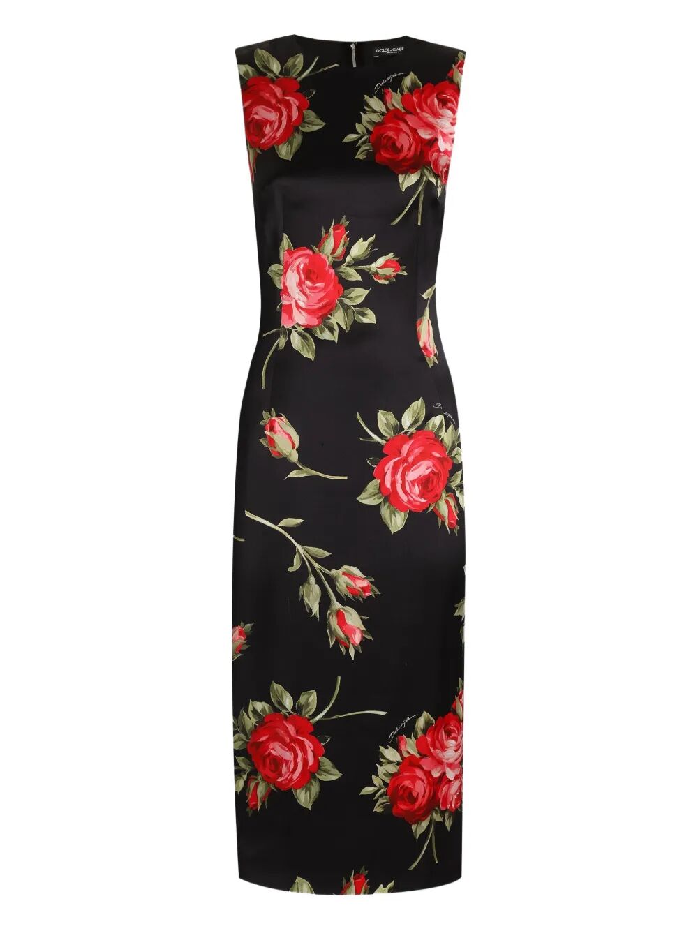 Dolce & Gabbana Women Rose Bouquet-Print Satin Sheath Dress DOLCE & GABBANA