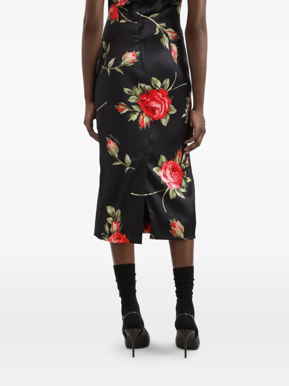 Dolce & Gabbana Women Rose Bouquet-Print Satin Sheath Dress DOLCE & GABBANA
