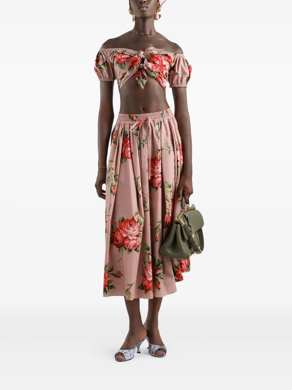 Dolce & Gabbana Women Rose Bouquet-Print Cotton Pleated Skirt DOLCE & GABBANA