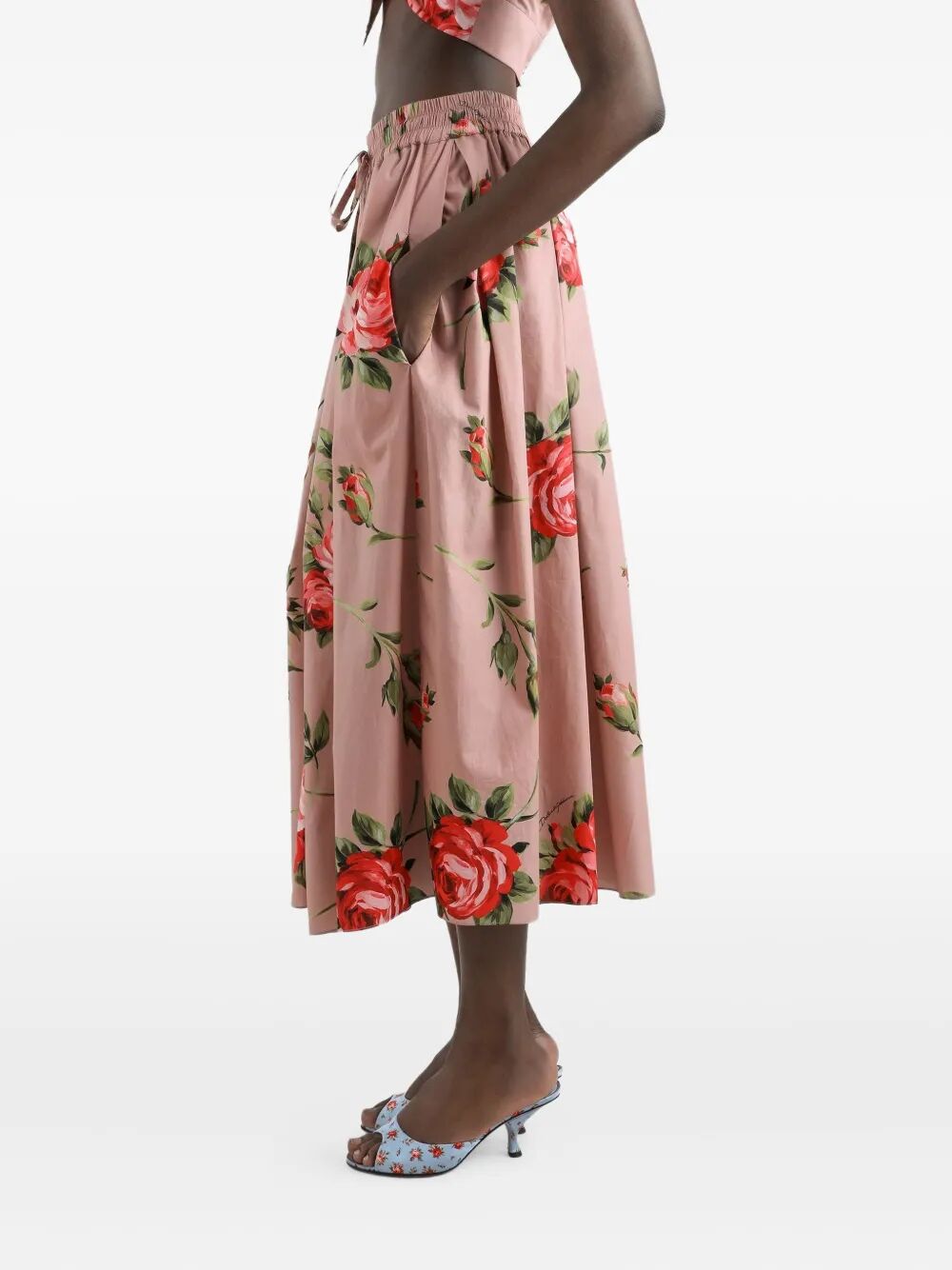 Dolce & Gabbana Women Rose Bouquet-Print Cotton Pleated Skirt DOLCE & GABBANA