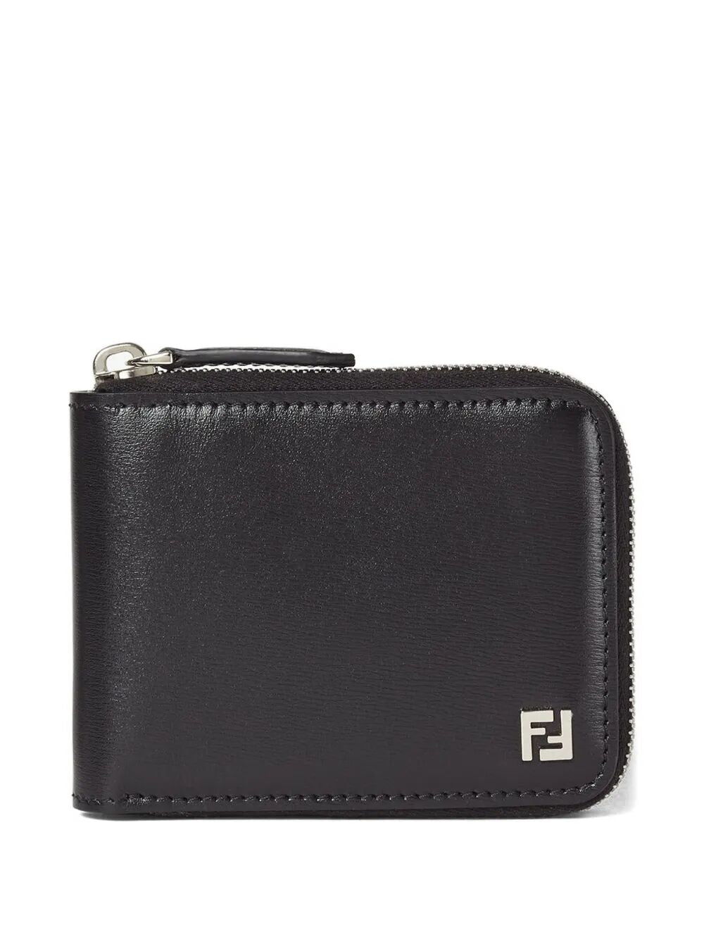 Fendi Men Leather Compact Wallet With Zip And Ff Logo FENDI