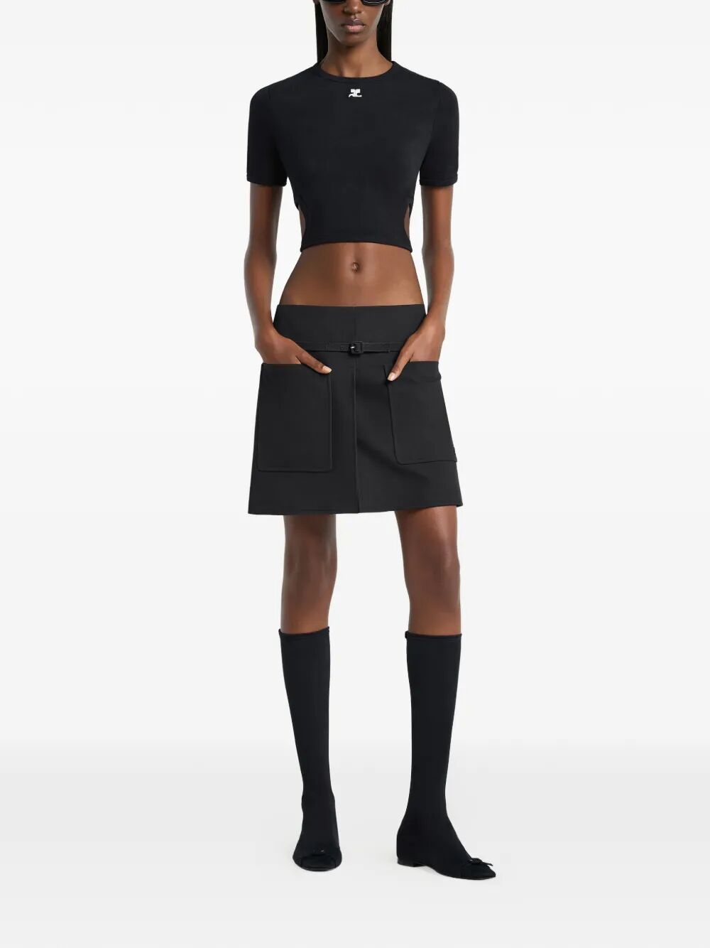 Courreges Women Ribbon Cut Out Contrast T-Shirt COURREGES