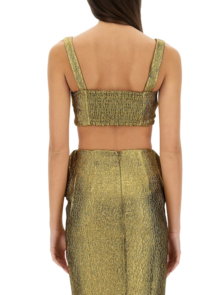 Self-Portrait Women Metallic Jacquard Crop Top SELF-PORTRAIT
