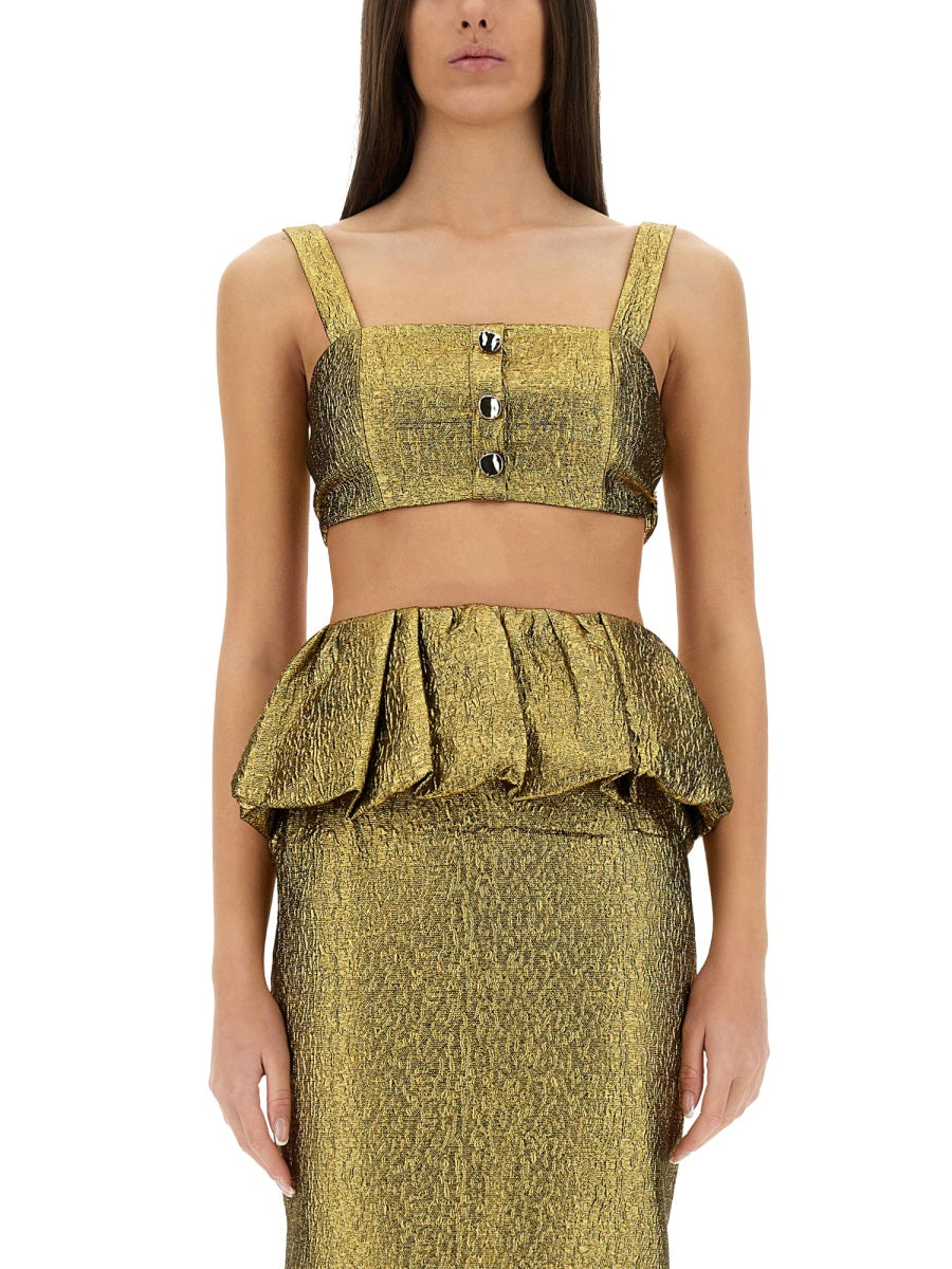 Self-Portrait Women Metallic Jacquard Crop Top SELF-PORTRAIT
