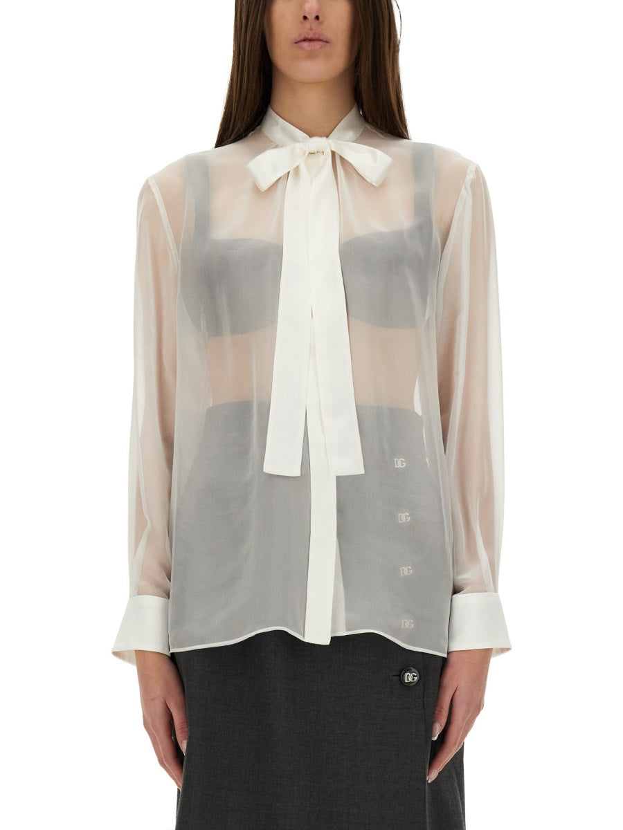 Dolce & Gabbana Women Chiffon Shirt With Bow DOLCE & GABBANA