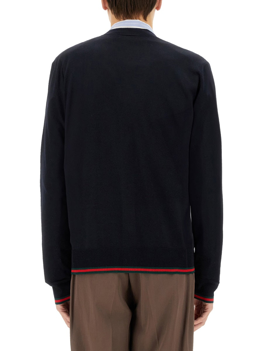 Gucci Men Knitted Wool Cardigan With Web Pattern GUCCI