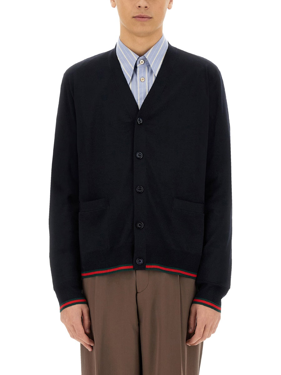 Gucci Men Knitted Wool Cardigan With Web Pattern GUCCI