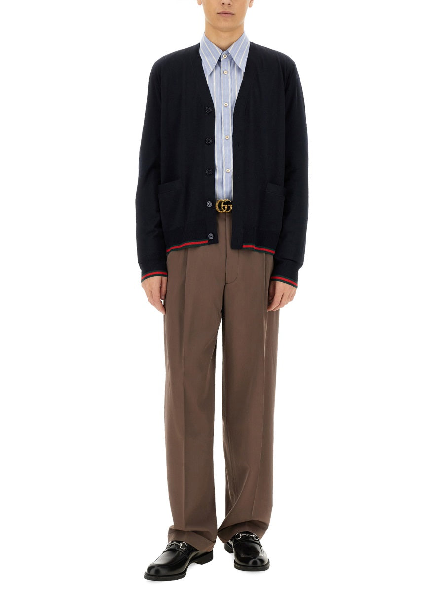 Gucci Men Knitted Wool Cardigan With Web Pattern GUCCI
