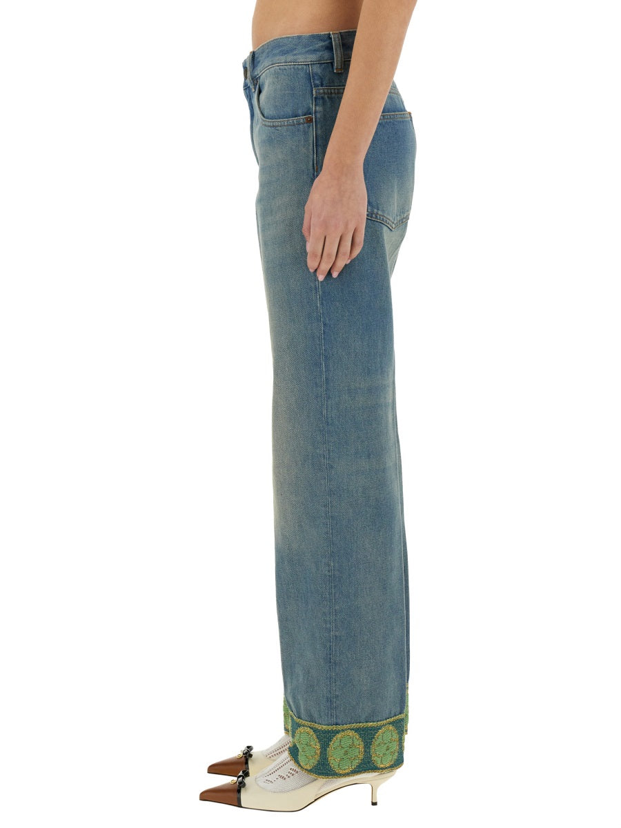 Valentino Women Denim Pants With Jacquard Edges VALENTINO