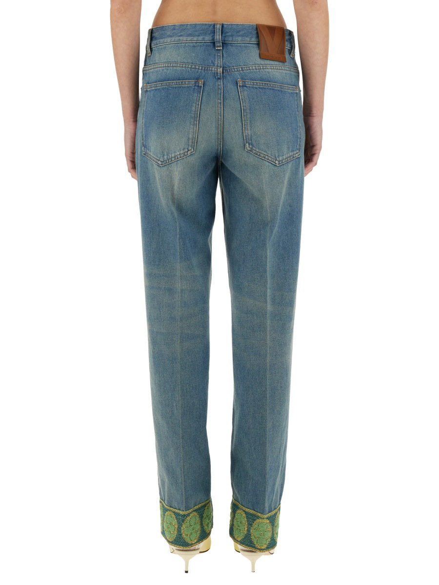Valentino Women Denim Pants With Jacquard Edges VALENTINO