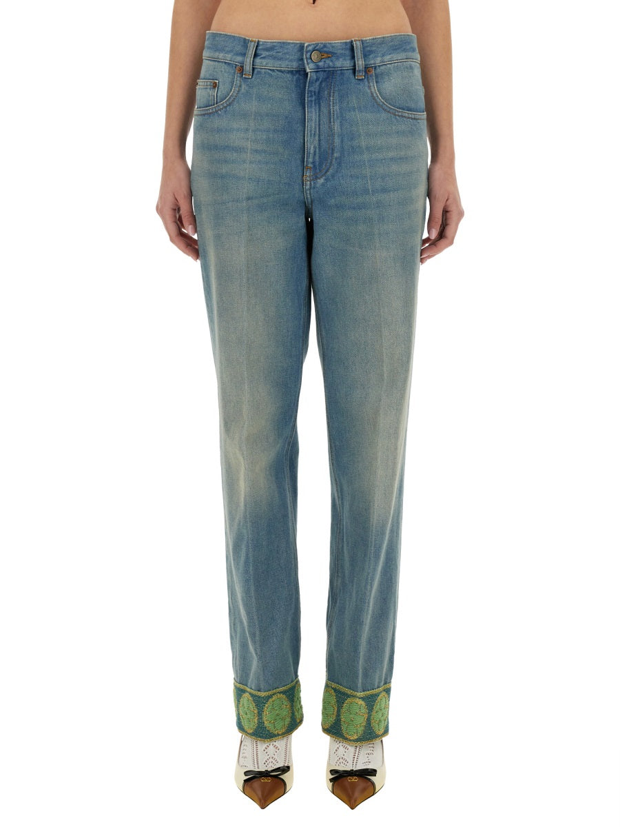 Valentino Women Denim Pants With Jacquard Edges VALENTINO