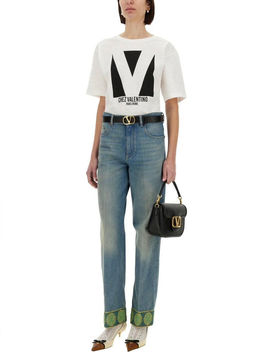 Valentino Women Denim Pants With Jacquard Edges VALENTINO