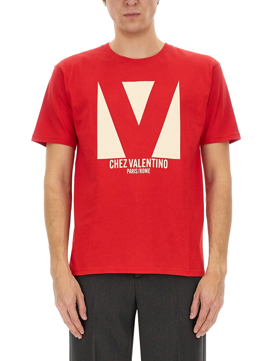 Valentino Men Cotton T-Shirt With "Chez Valentino" Print VALENTINO