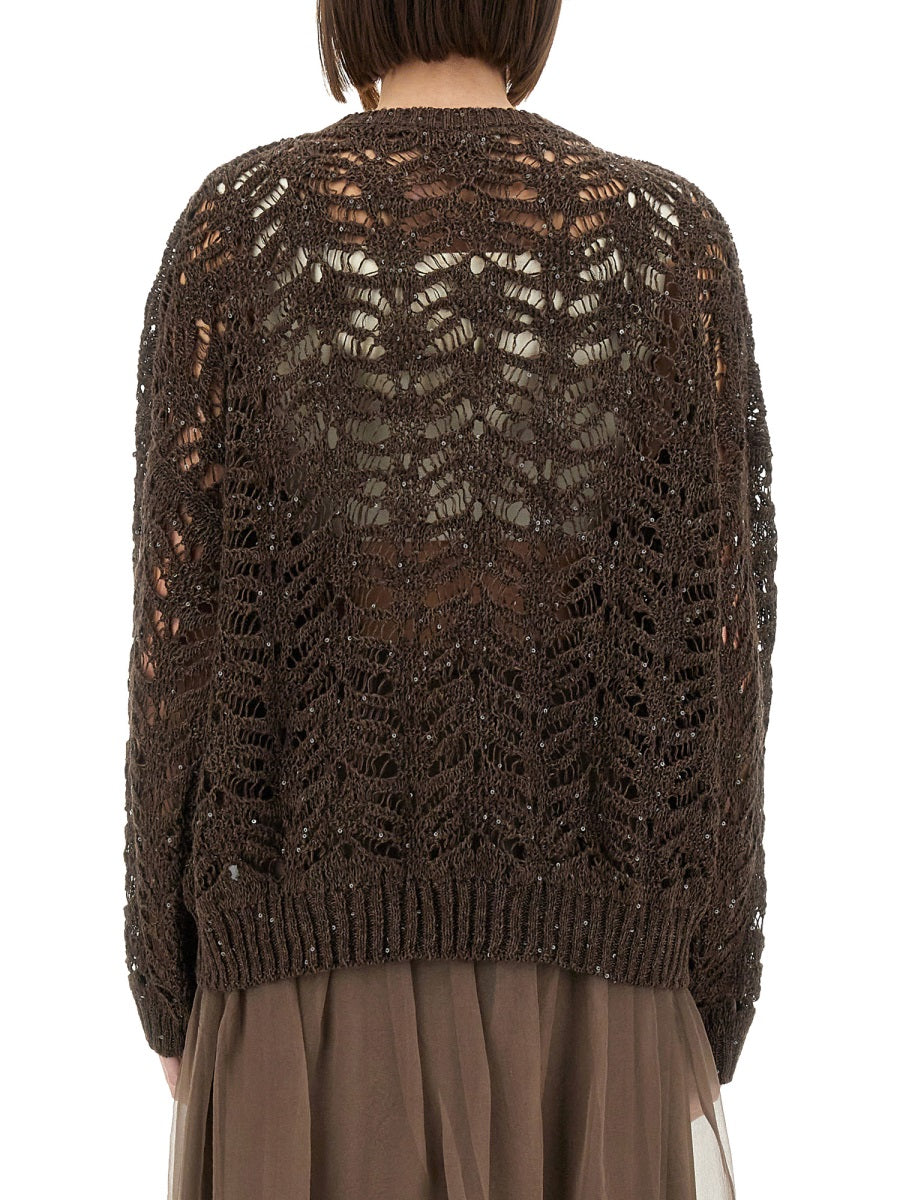 Brunello Cucinelli Women Foliage Lace Linen And Silk Diamond Knit BRUNELLO CUCINELLI