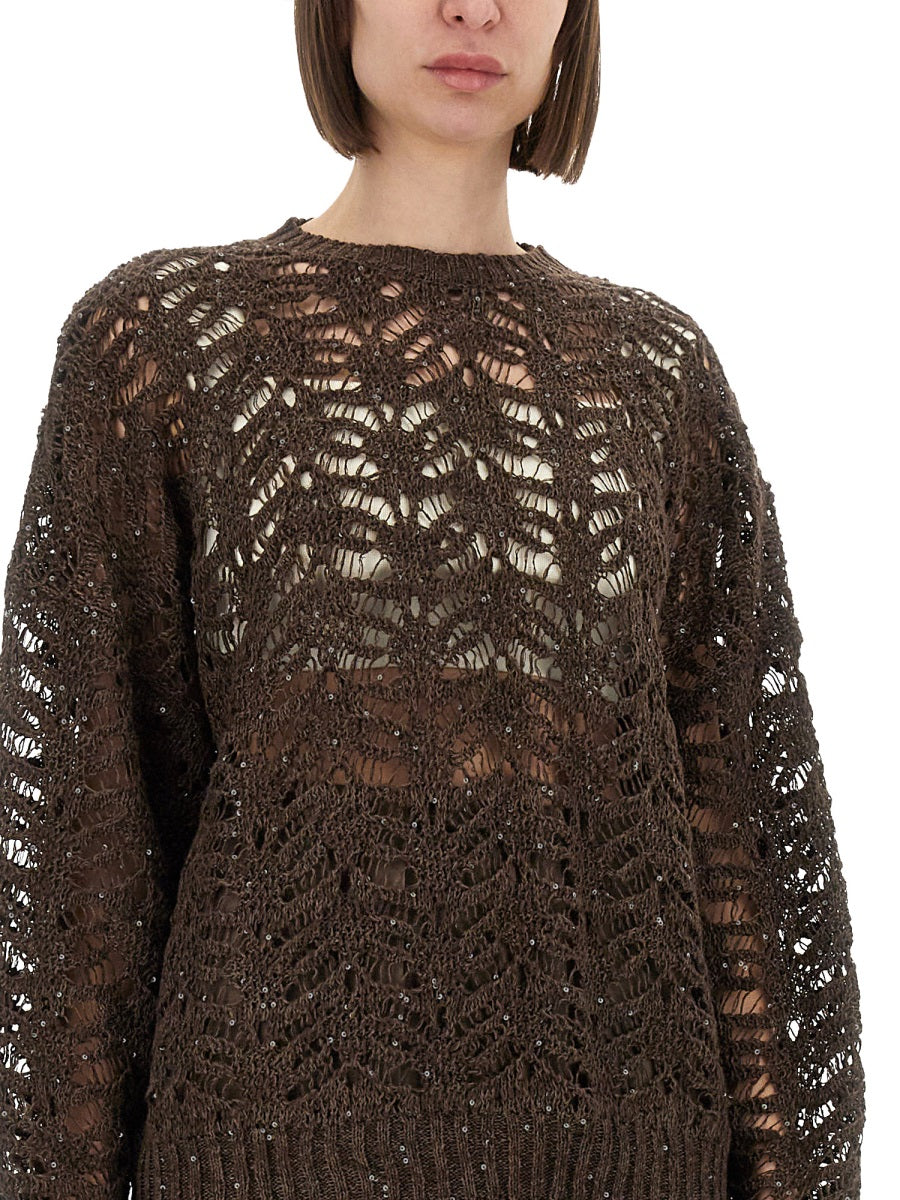 Brunello Cucinelli Women Foliage Lace Linen And Silk Diamond Knit BRUNELLO CUCINELLI