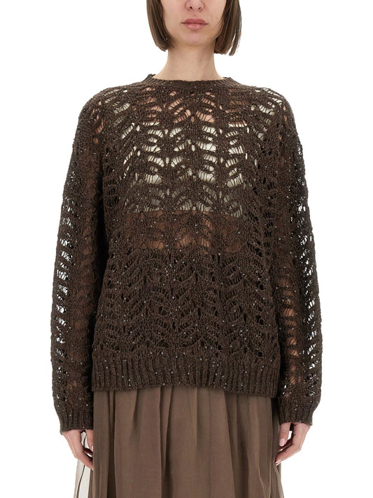 Brunello Cucinelli Women Foliage Lace Linen And Silk Diamond Knit BRUNELLO CUCINELLI