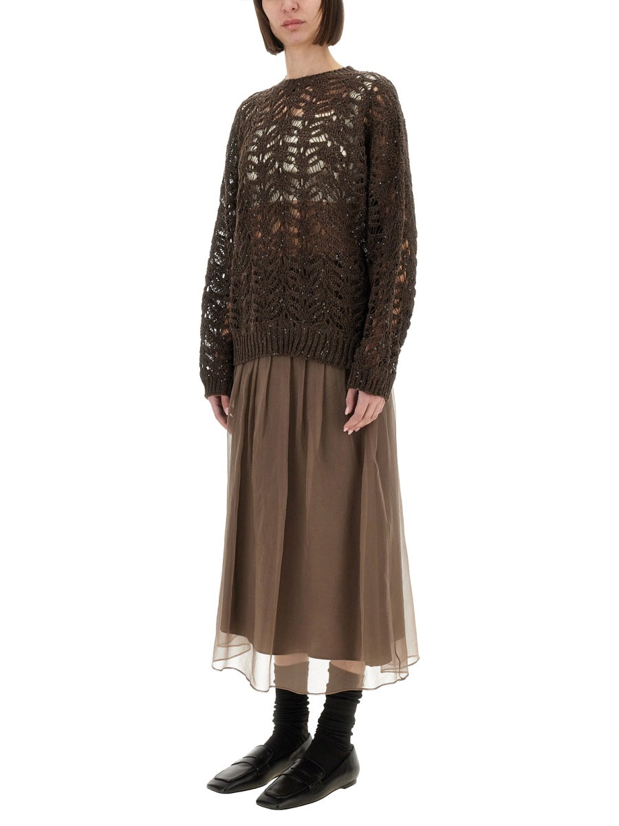 Brunello Cucinelli Women Foliage Lace Linen And Silk Diamond Knit BRUNELLO CUCINELLI
