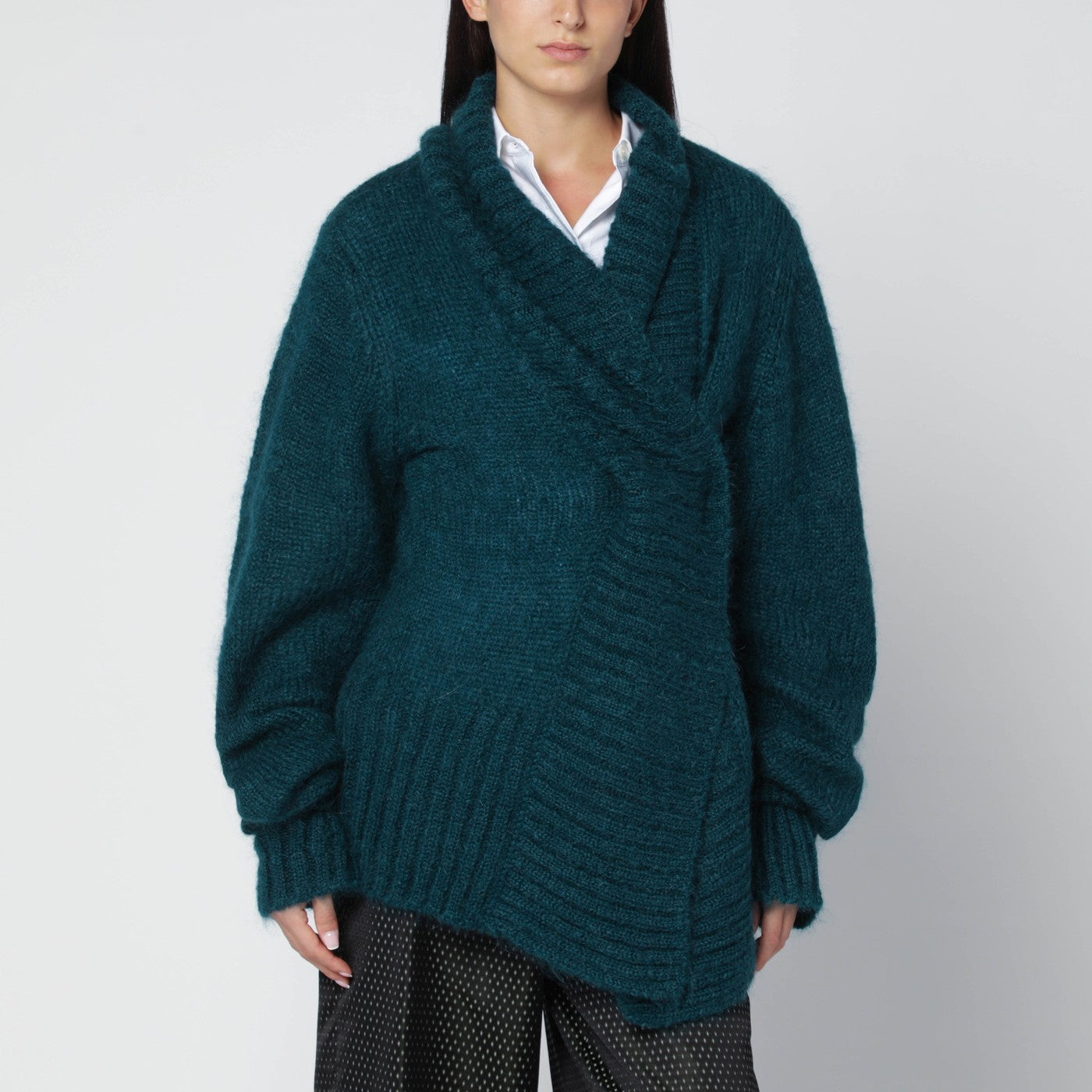 Dries Van Noten Oversized Petroleum Green Mohair-Blend Sweater Women DRIES VAN NOTEN