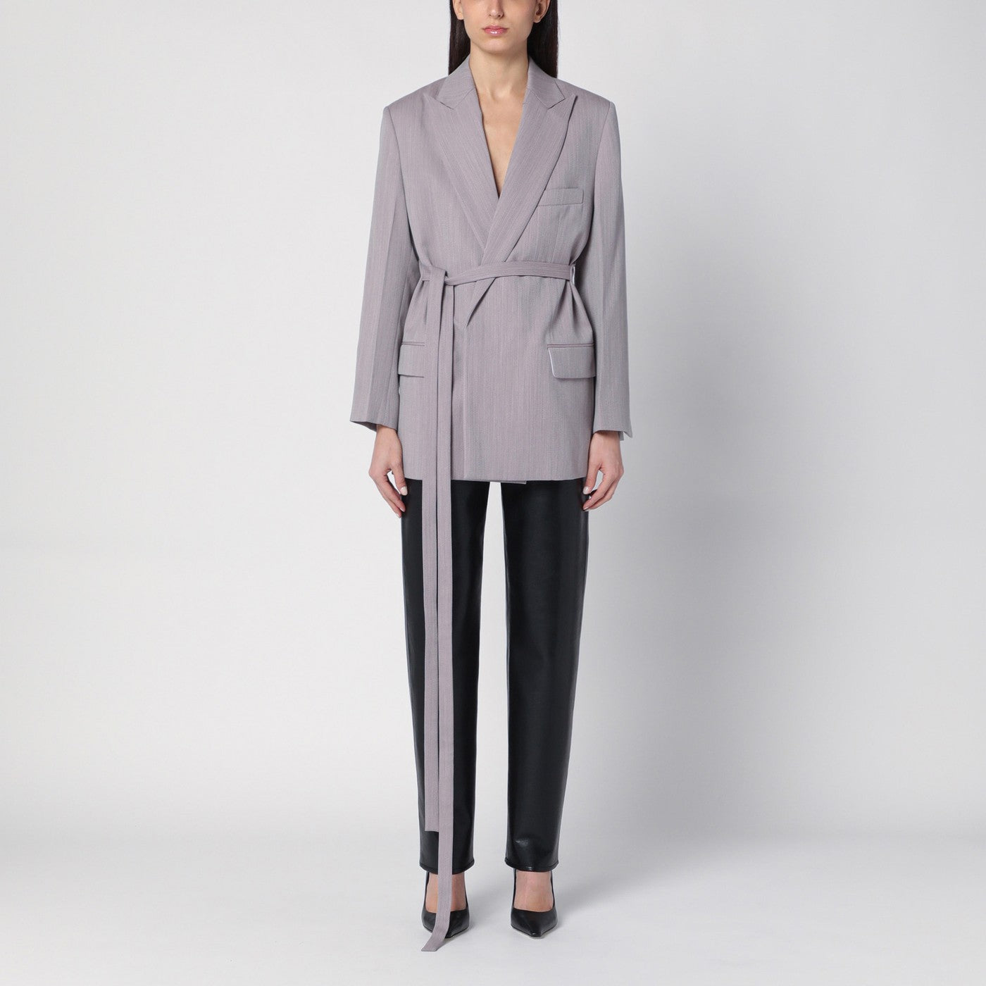 Victoria Beckham Light Grey Wool Jacket With Belt Women VICTORIA BECKHAM