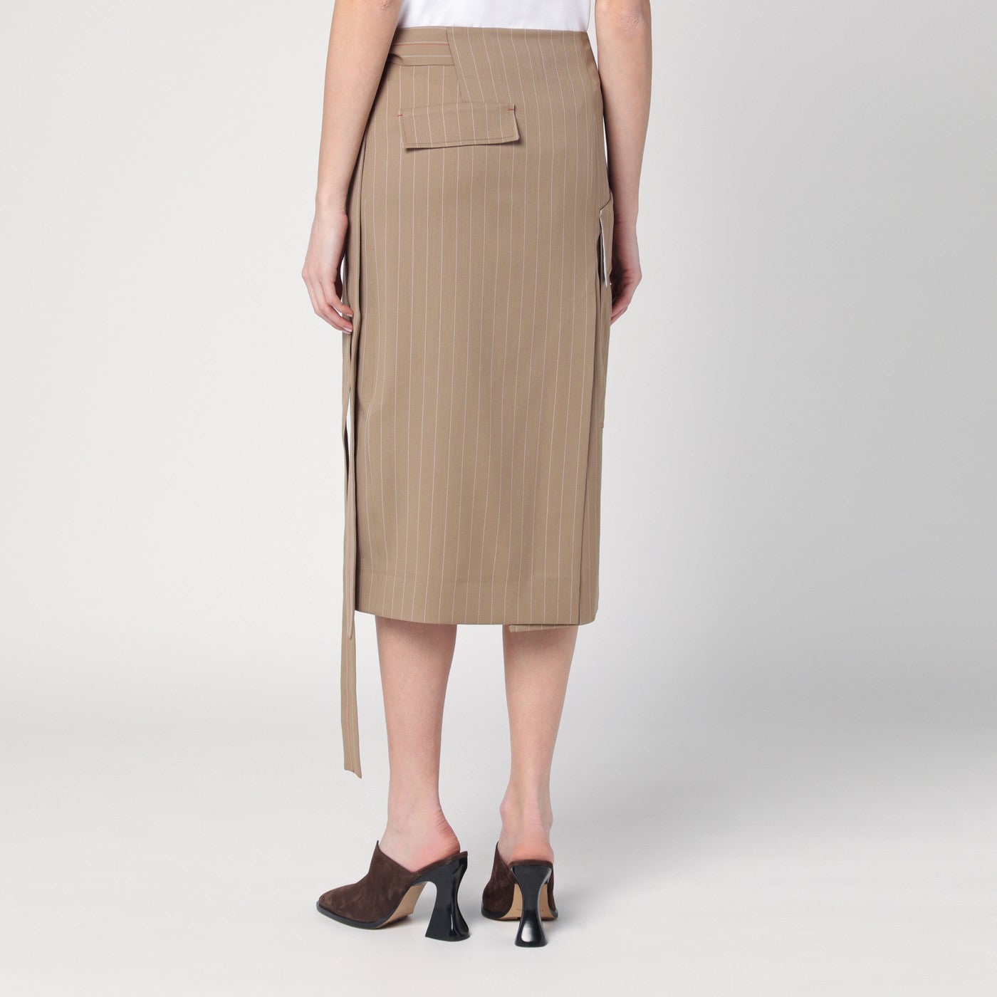 Victoria Beckham Sand-Coloured Pinstriped Wrap Skirt Women VICTORIA BECKHAM