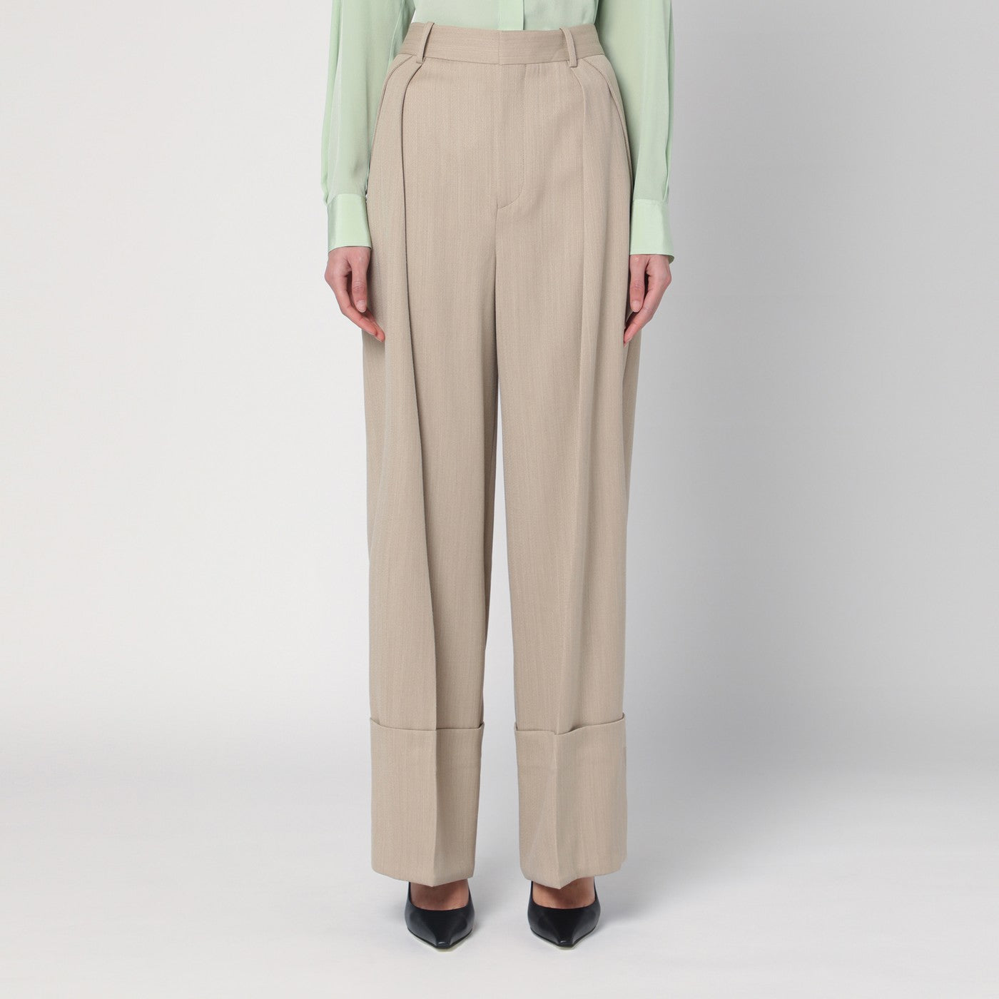 Victoria Beckham Wide Mandarin Colour Pants In Wool Women