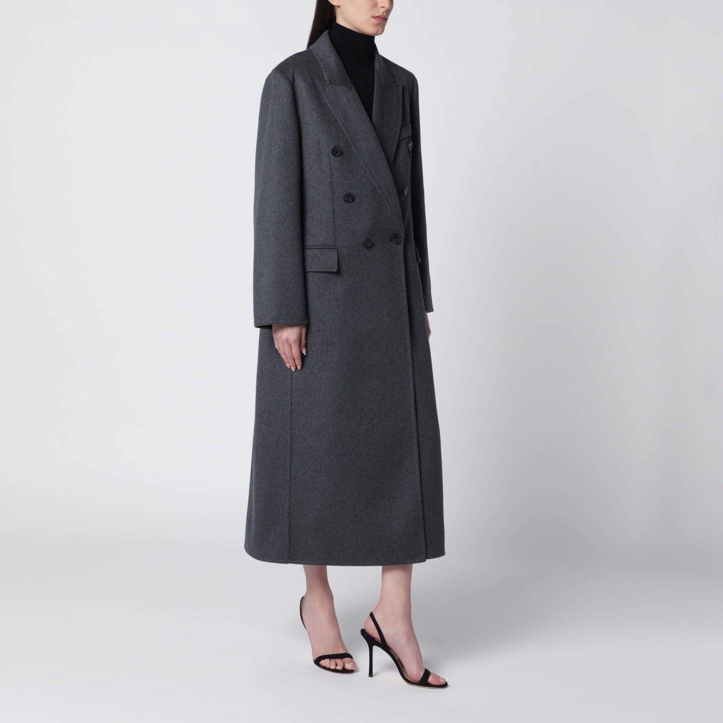 Victoria Beckham Double-Breasted Coat In Grey Melange Wool And Cashmere Women VICTORIA BECKHAM
