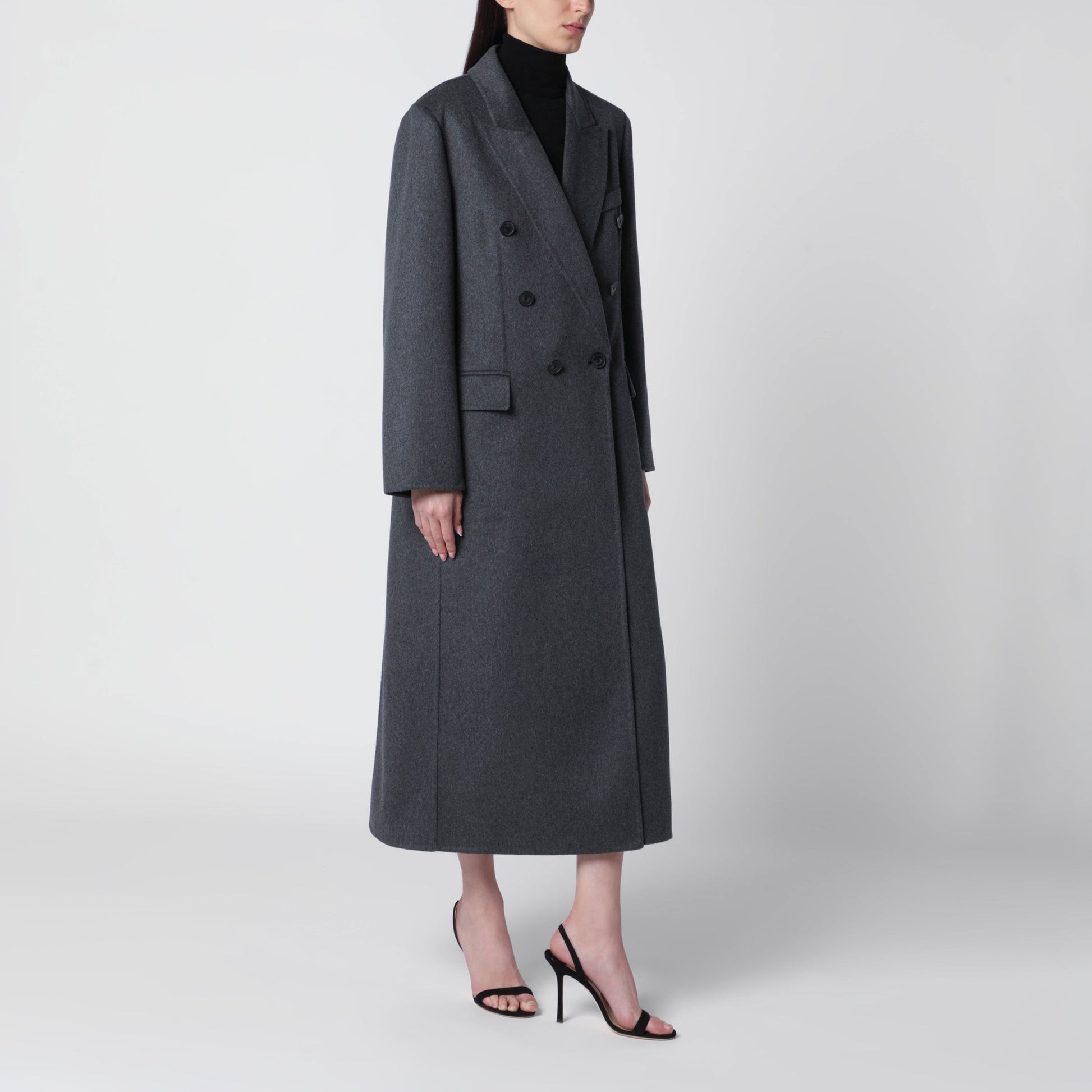 Victoria Beckham Double-Breasted Coat In Grey Melange Wool And Cashmere Women VICTORIA BECKHAM