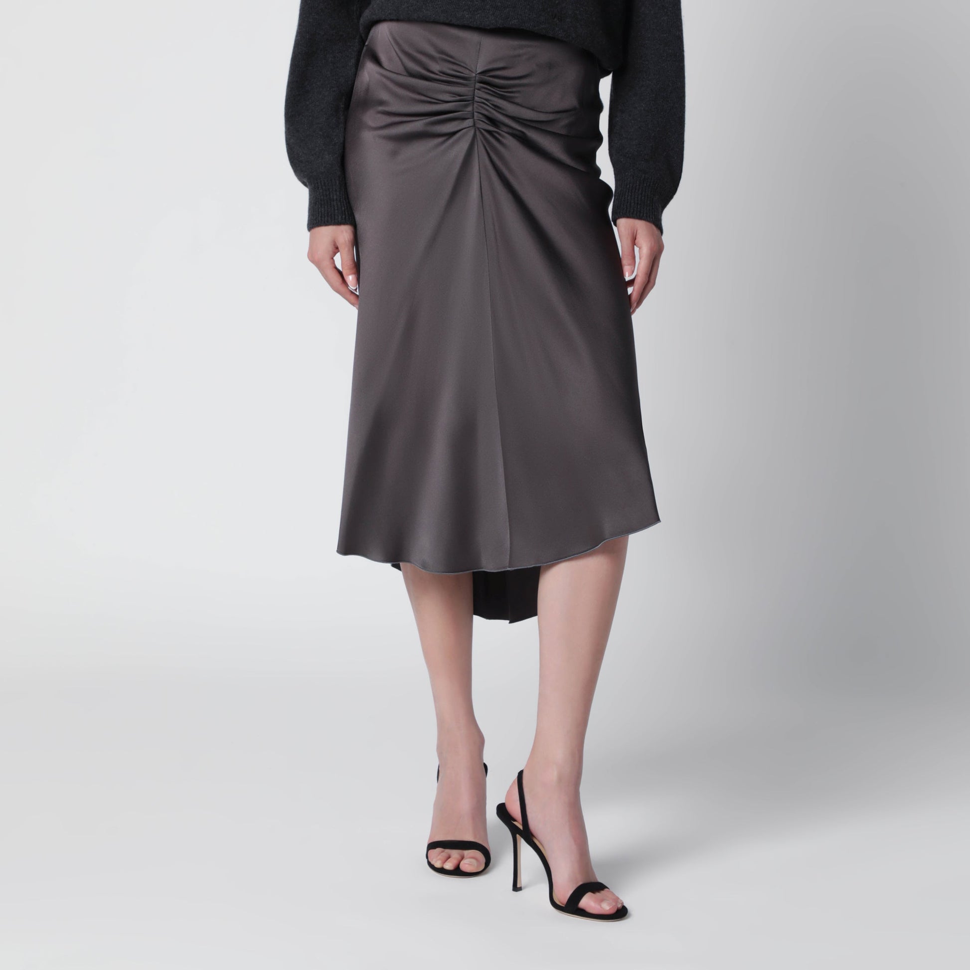 Victoria Beckham Bela Midi Skirt In Mineral Grey Crãªpe Satin Women VICTORIA BECKHAM