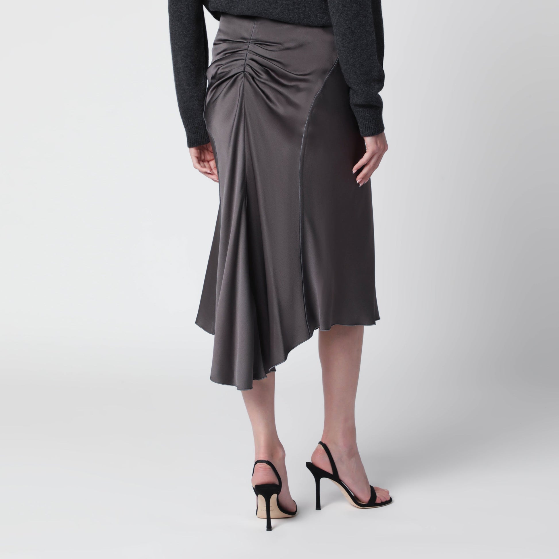 Victoria Beckham Bela Midi Skirt In Mineral Grey Crãªpe Satin Women VICTORIA BECKHAM