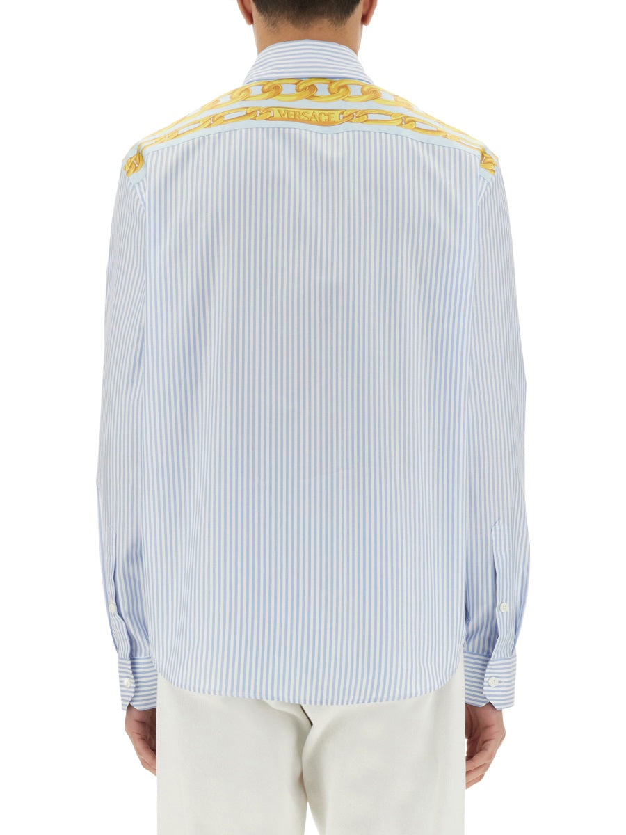 Versace Men Striped Shirt With Silk Printed Insert VERSACE