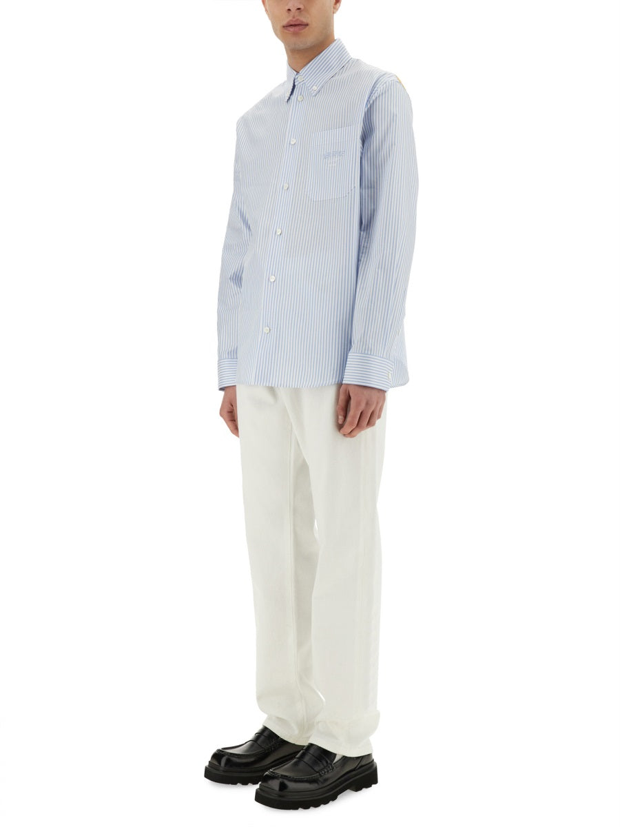 Versace Men Striped Shirt With Silk Printed Insert VERSACE