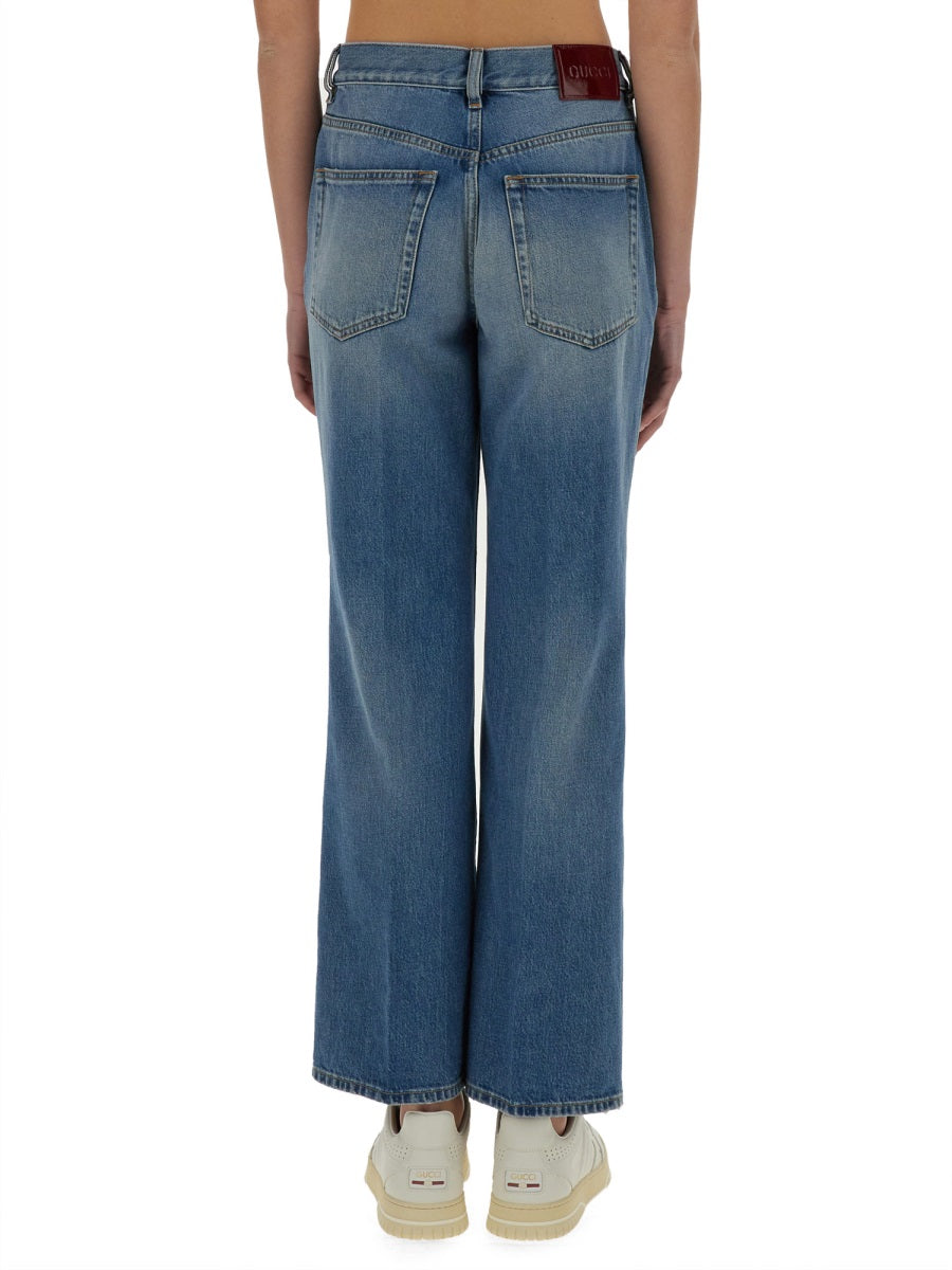 Gucci Women Denim Pants With Logo Label GUCCI
