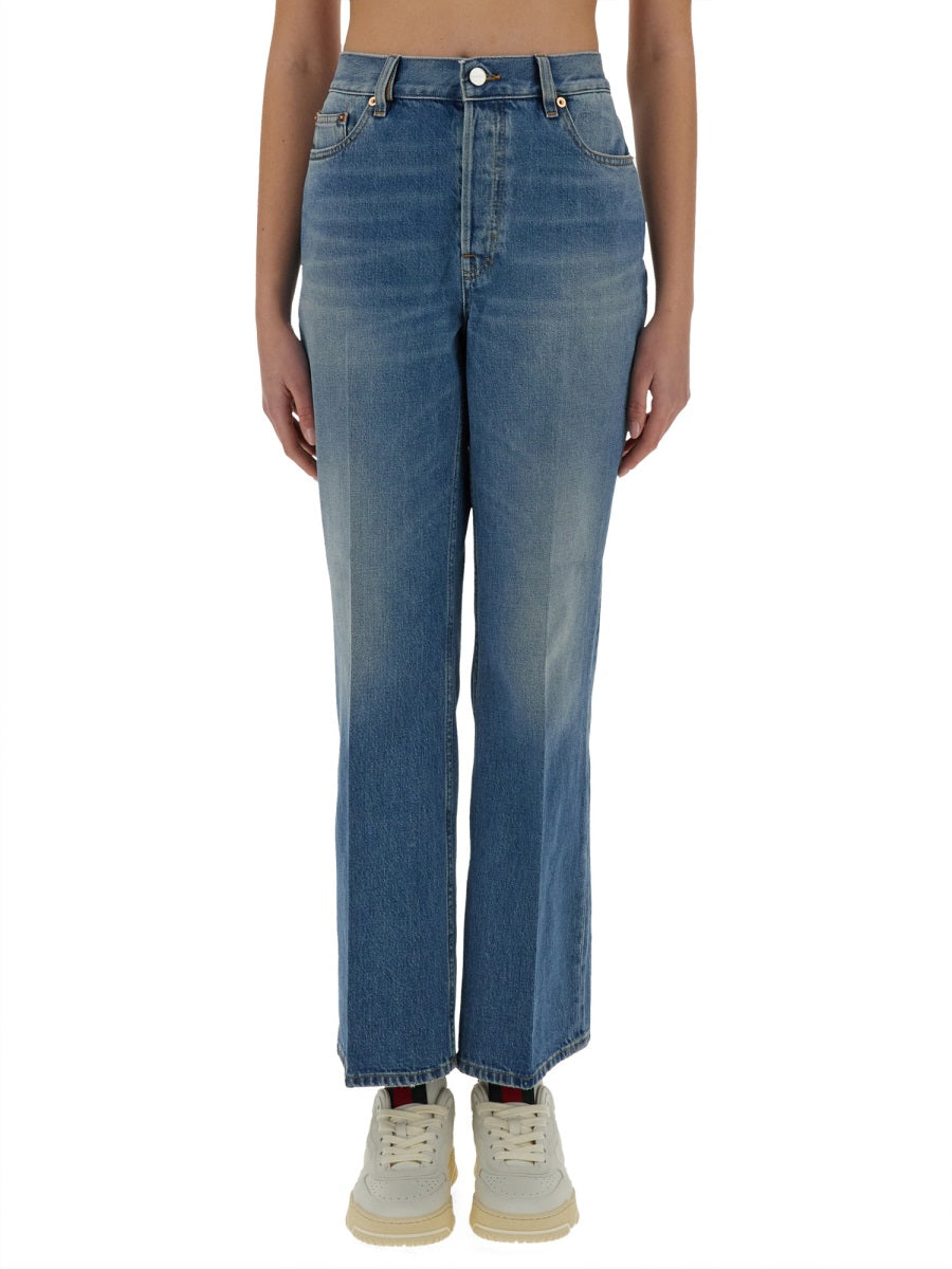 Gucci Women Denim Pants With Logo Label GUCCI