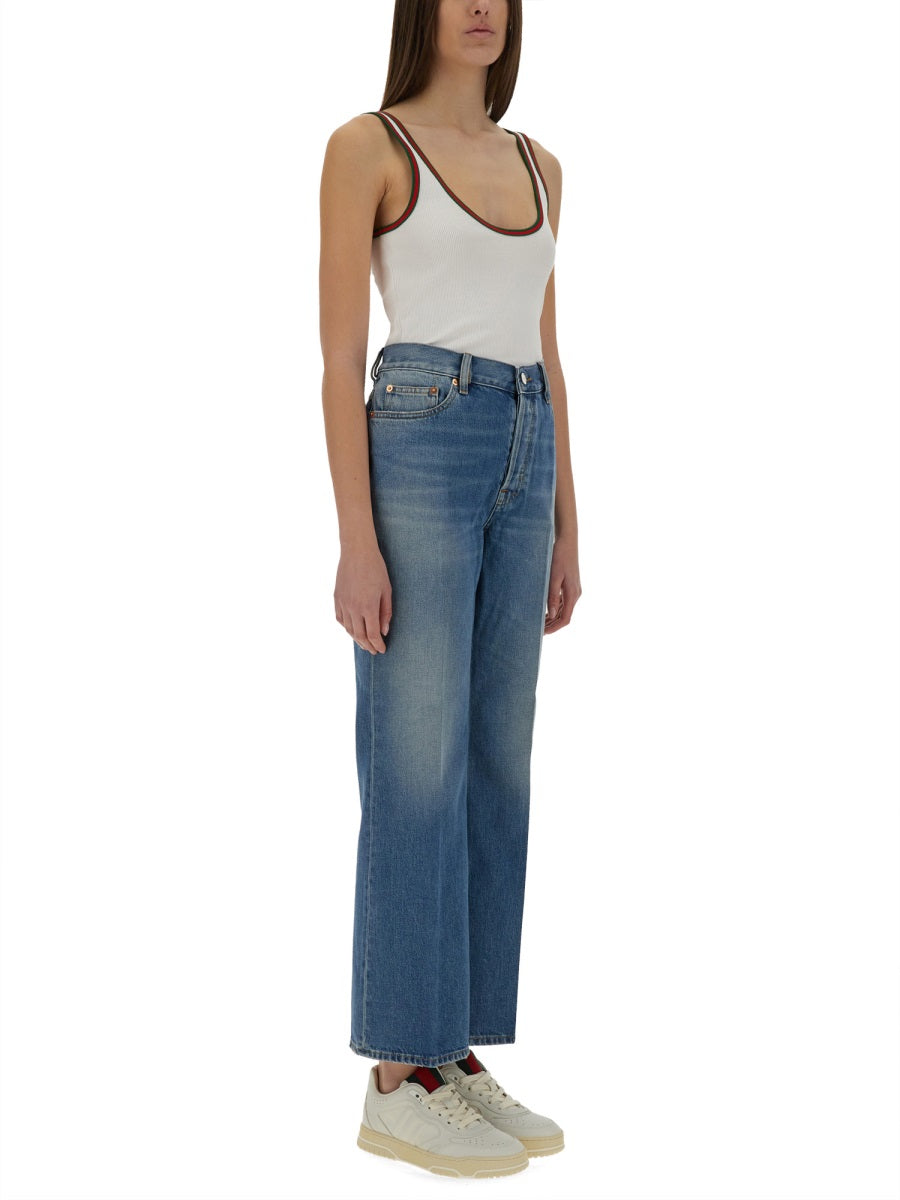 Gucci Women Denim Pants With Logo Label GUCCI