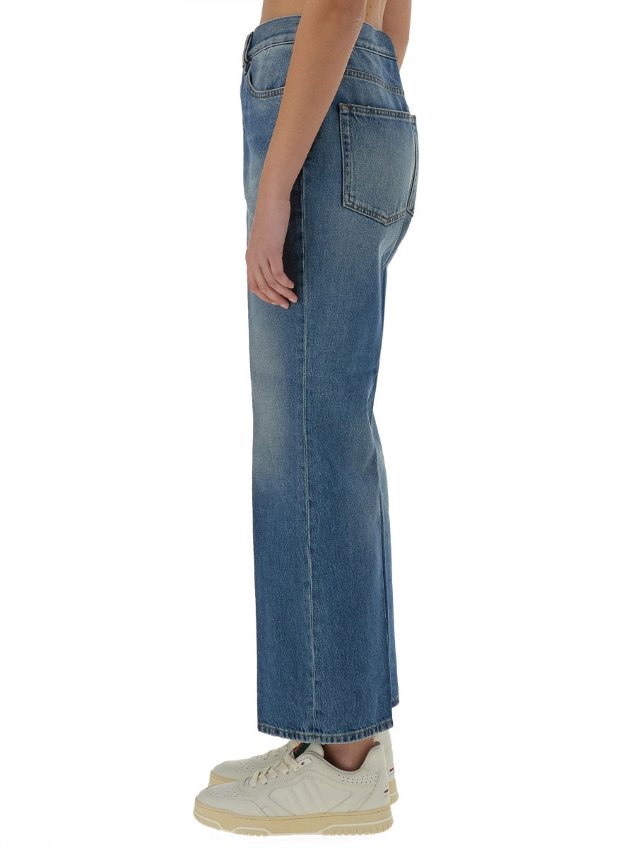 Gucci Women Denim Pants With Logo Label GUCCI