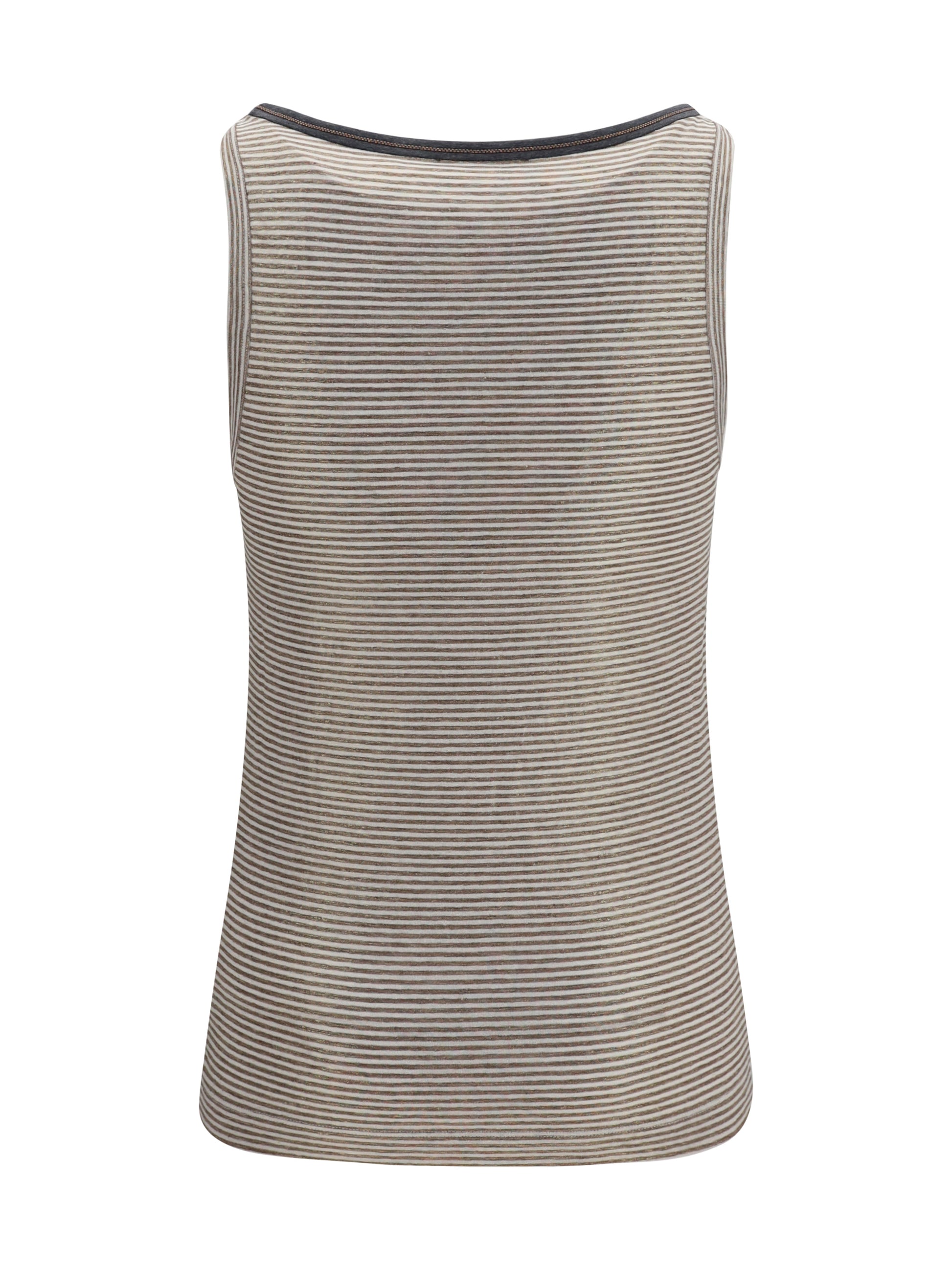 Brunello Cucinelli Women Striped Linen Lamé Jersey Tank Top With Glossy Finishes BRUNELLO CUCINELLI