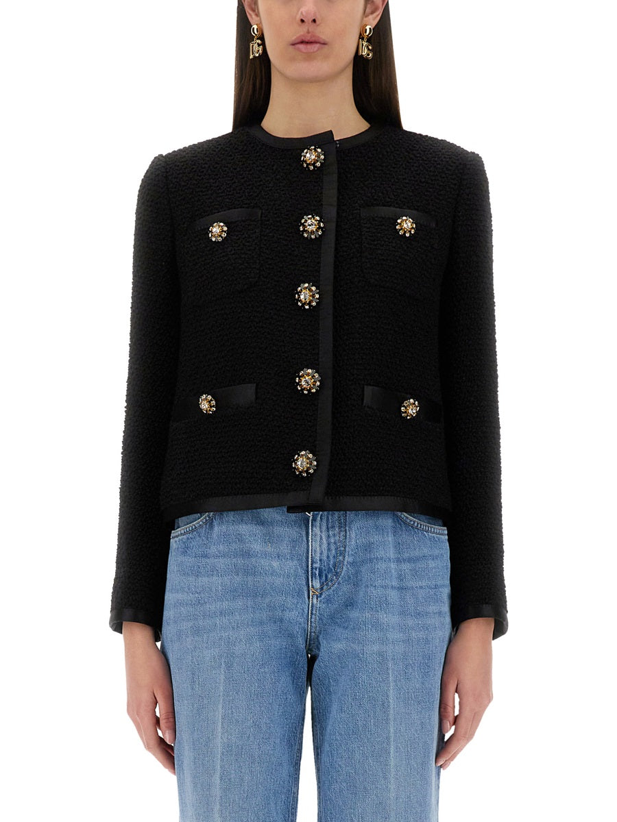 Dolce & Gabbana Women Single-Breasted Tweed Bouclé Short Jacket DOLCE & GABBANA