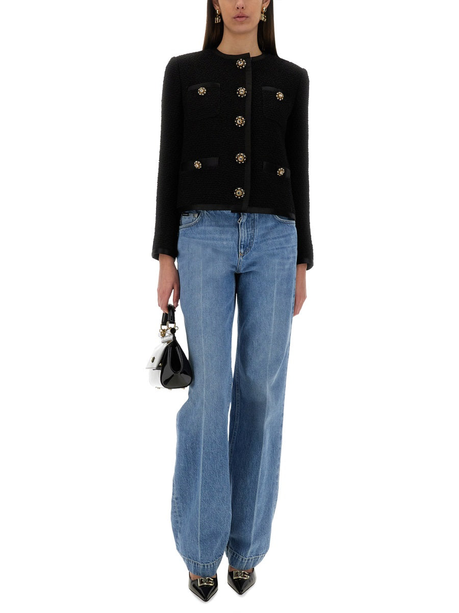 Dolce & Gabbana Women Single-Breasted Tweed Bouclé Short Jacket DOLCE & GABBANA