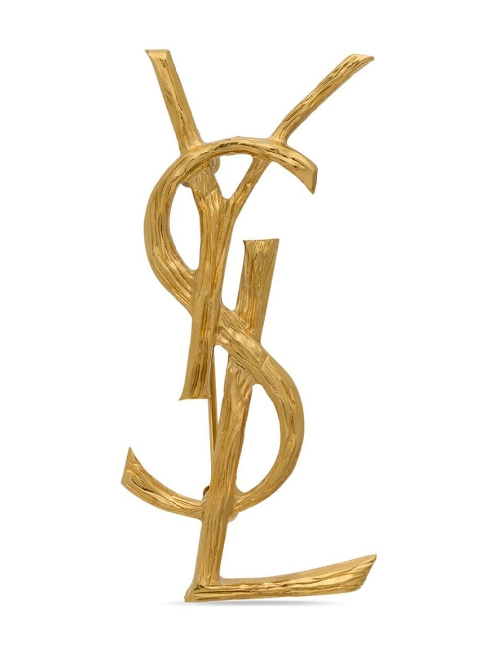 Saint Laurent Women Cassandre Metal Brooch With Engraved Texture SAINT LAURENT