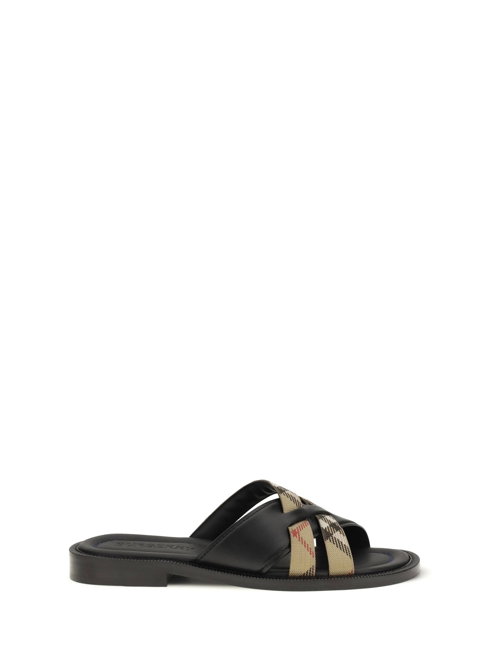 Burberry Men Drift Leather And Check Sandals BURBERRY